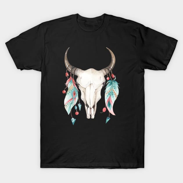 Boho Cow Skull T-Shirt by PixelArt